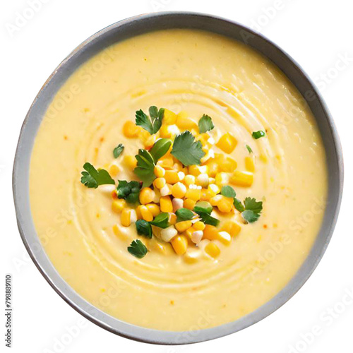 Delicious creamy corn soup served