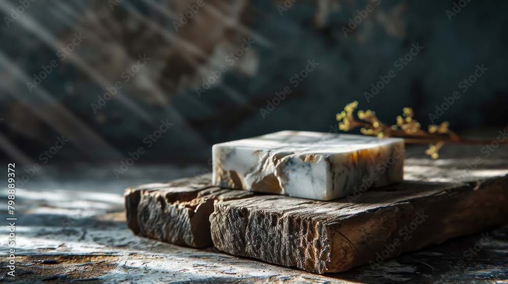 Marble podium on a wooden table. Marble podium on a wooden table.