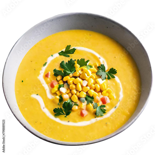 Delicious creamy corn soup served