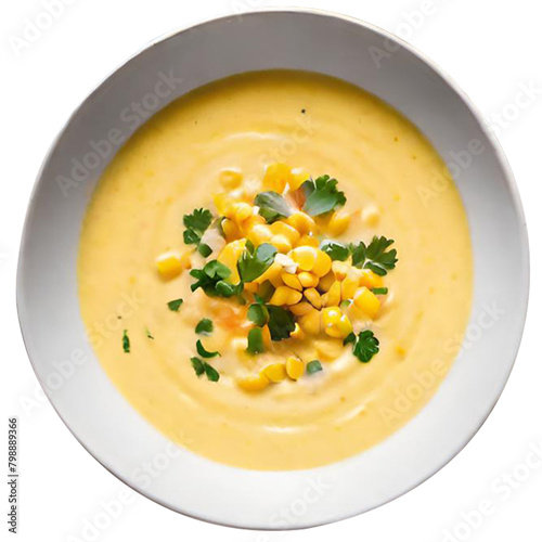 Delicious creamy corn soup served
