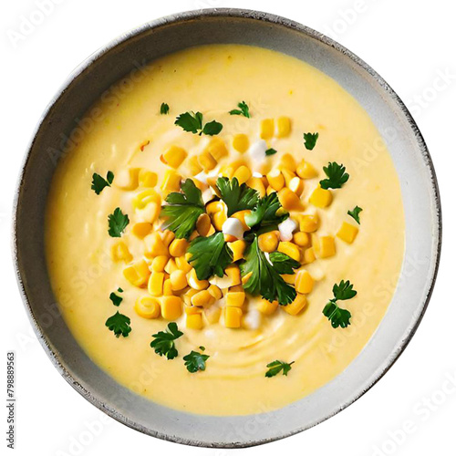 Delicious creamy corn soup served