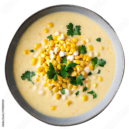 Delicious creamy corn soup served