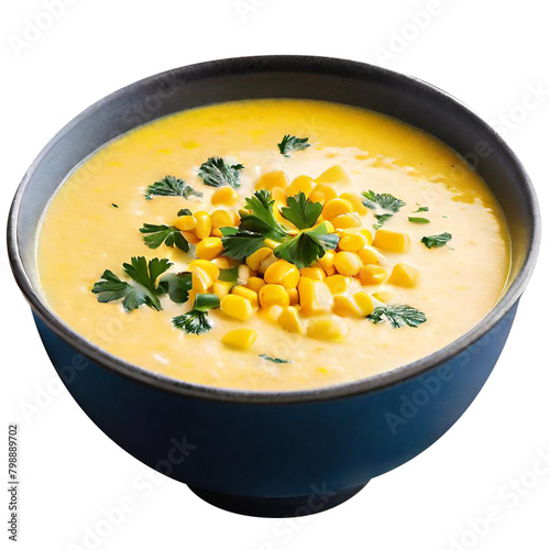 Delicious creamy corn soup served