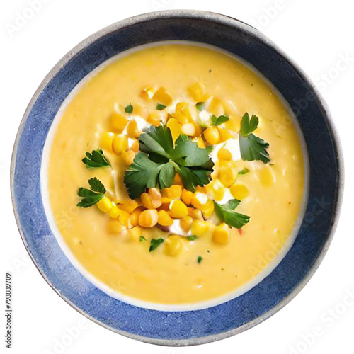 Delicious creamy corn soup served