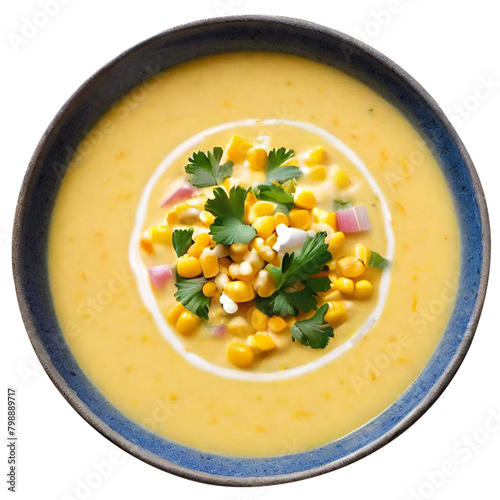 Delicious creamy corn soup served