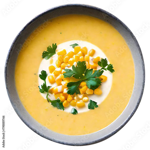 Delicious creamy corn soup served