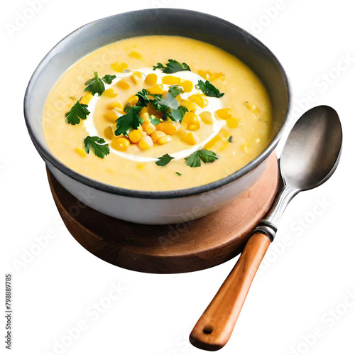 Delicious creamy corn soup served