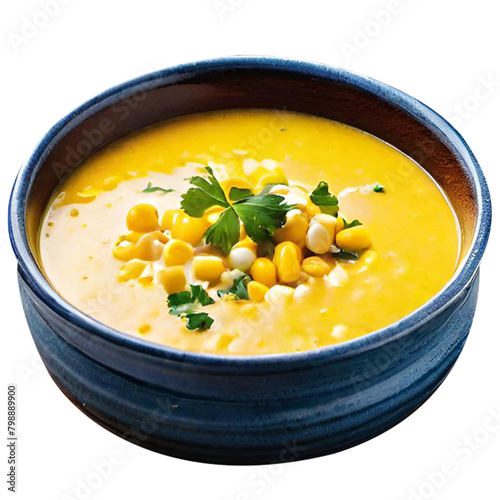 Delicious creamy corn soup served