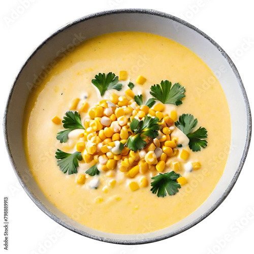 Delicious creamy corn soup served