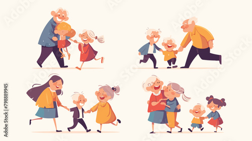 Happy grandchildren running to smiling grandmother