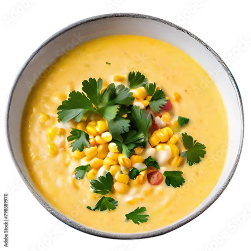 Delicious creamy corn soup served