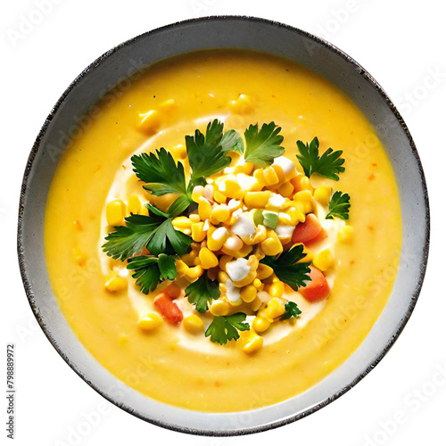 Delicious creamy corn soup served