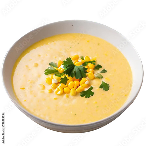 Delicious creamy corn soup served