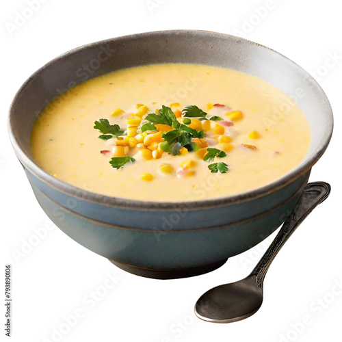 Delicious creamy corn soup served