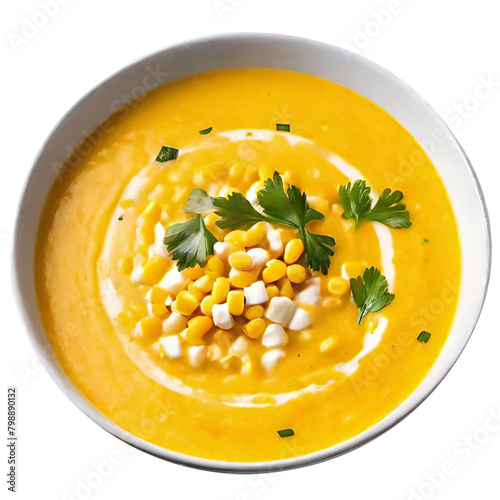 Delicious creamy corn soup served