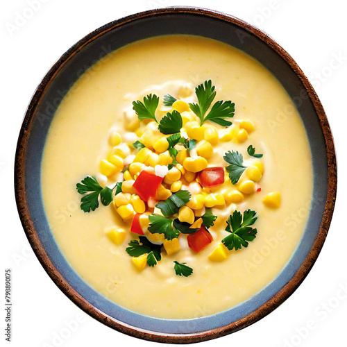 Delicious creamy corn soup served
