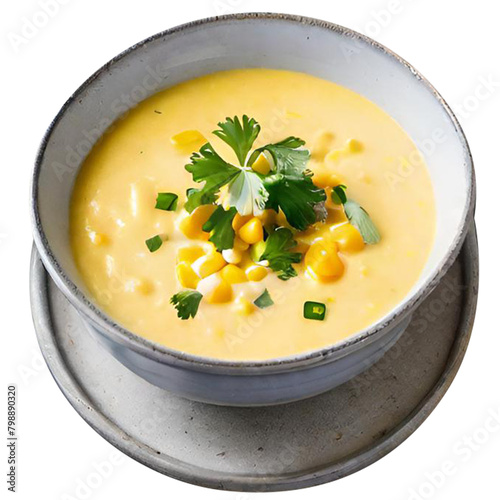 Delicious creamy corn soup served