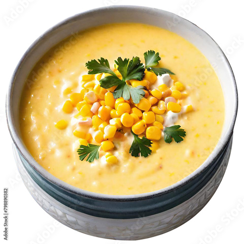 Delicious creamy corn soup served
