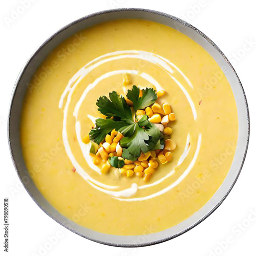 Delicious creamy corn soup served