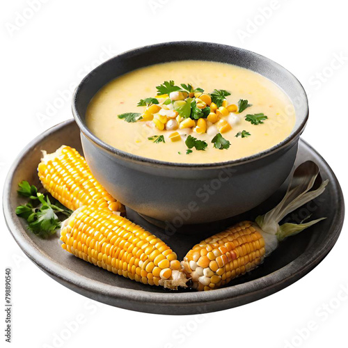 Delicious creamy corn soup served