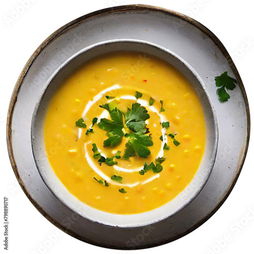 Delicious creamy corn soup served
