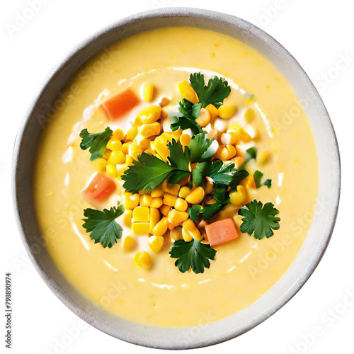 Delicious creamy corn soup served
