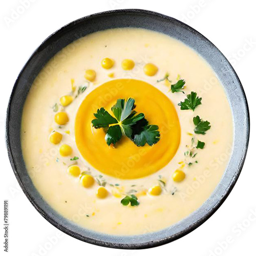 Delicious creamy corn soup served