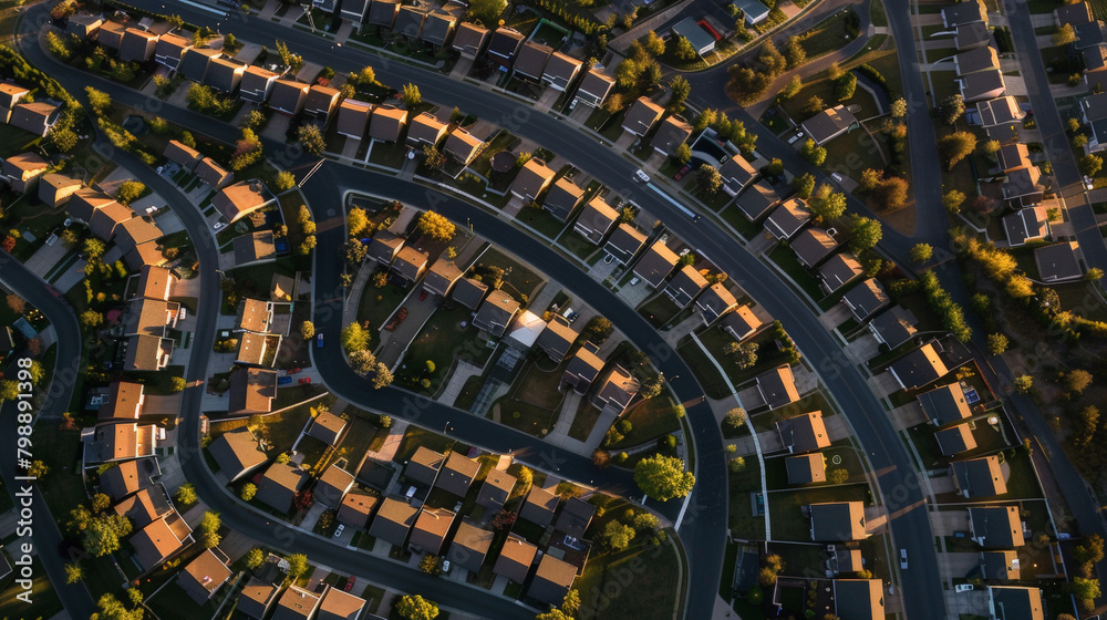 Fototapeta premium Suburban Monotony: Aerial Perspective. Generative AI