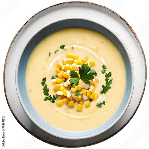 Delicious creamy corn soup served
