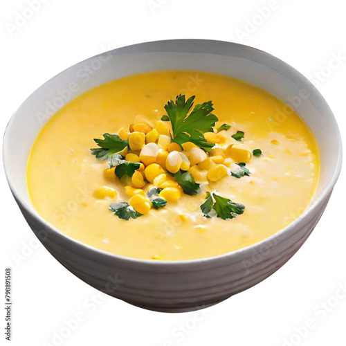 Delicious creamy corn soup served