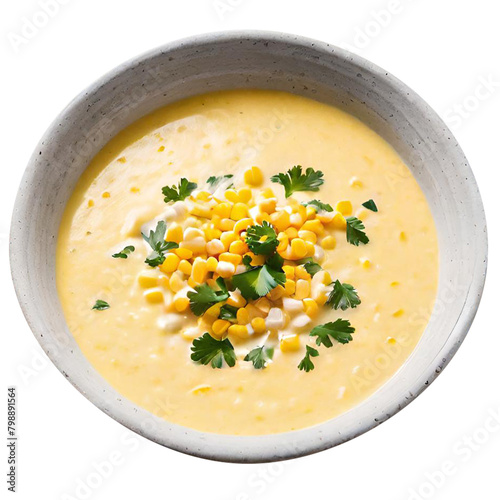 Delicious creamy corn soup served