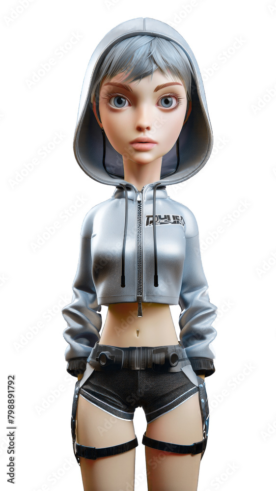 Fashion girl character in stylish hacker look on transparent background. Fashion girl character in stylish hacker look on transparent background.