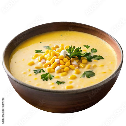 Delicious creamy corn soup served