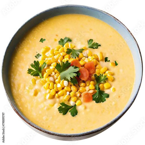 Delicious creamy corn soup served