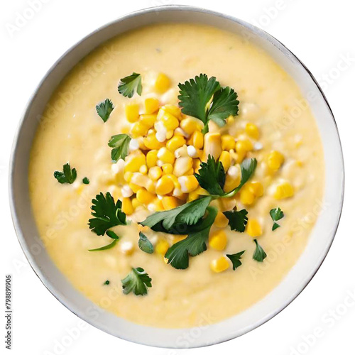 Delicious creamy corn soup served