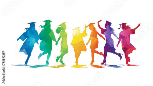 Colorful art watercolor painting illustration of many happy students in gowns  education  graduation study  university and labor market  graduate concept  transparent  cutout background