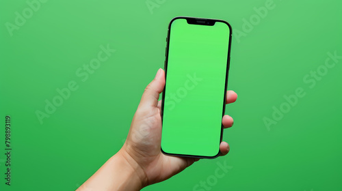 hand holding smartphone, cut out, mockup, greenscreen, transparent