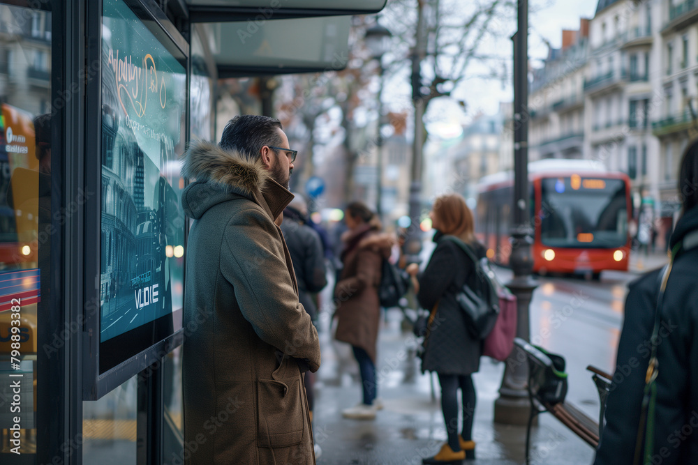 Fototapeta premium People Waiting at a City Bus Stop
