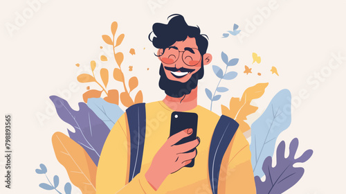 Happy man holding mobile phone showing smartphone s