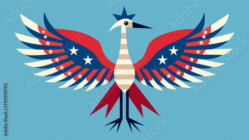 A traditional crane adorned with stars and stripes symbolizing strength and resilience in the face of adversity.. Vector illustration