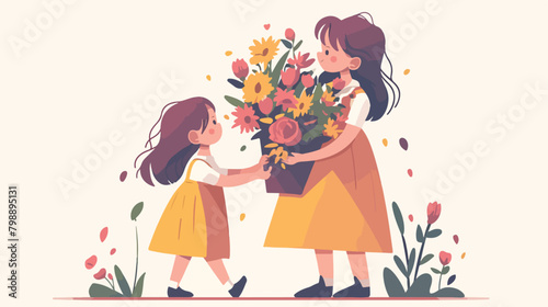 Happy mothers day greeting card design with cute li