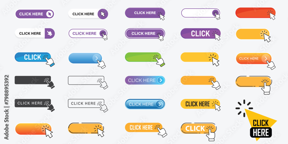 Click here banner icon in flat style. Ecommerce vector illustration on isolated background. Shopping sign business concept.