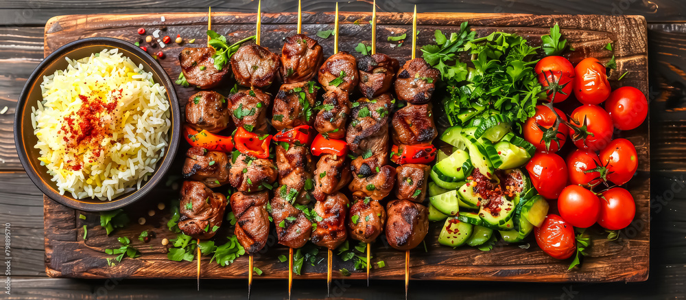 A cornerstone of Turkish cuisine, kebab encompasses a variety of grilled or skewered meats, such as lamb, beef, or chicken, seasoned with spices like sumac, paprika, and cumin