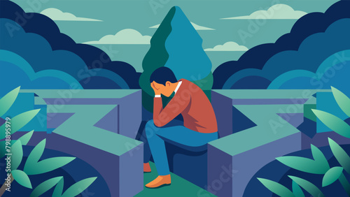 Deep within the maze a solitary figure sits a the hedges lost in thought. Its not until their friends find them that they finally open up about their. Vector illustration