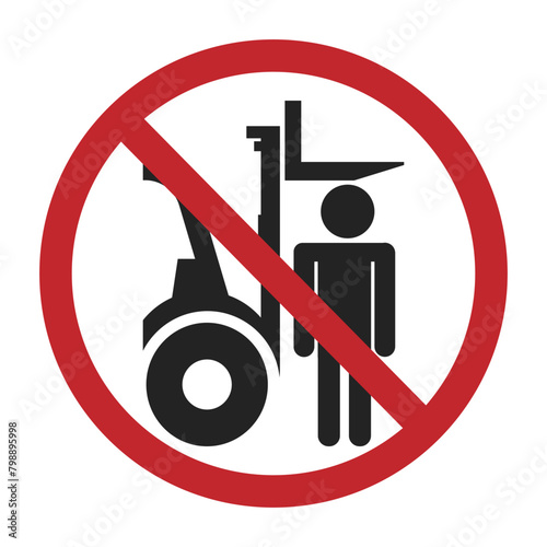 Isolated label pictogram icon of do not stand under forklift, industrial safety sign
