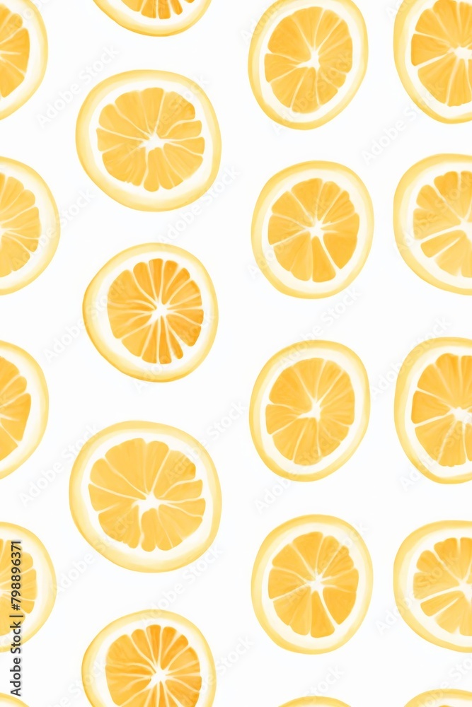 A pattern of oranges is painted on a white background