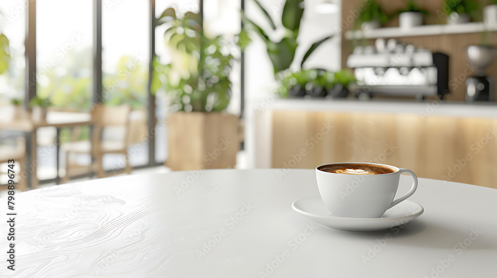 Cup of coffee on table in cafe, closeup. Space for text Cup of coffee on table in cafe, closeup. Space for text