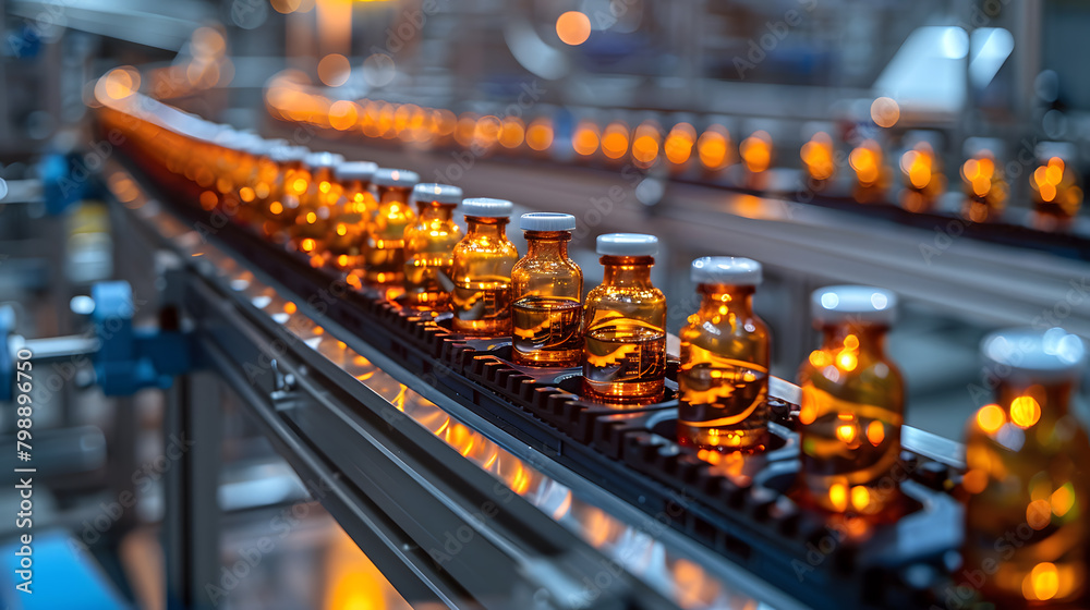 medical vials on the production line in a pharmaceutical company manufacturing