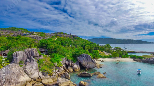 Wallpaper Mural Felicite Island, close to La Digue, Seychelles. Aerial view of tropical coastline on a sunny day Torontodigital.ca