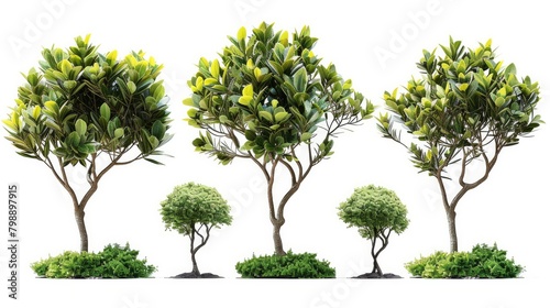 Set of green plant tree isolated on white background. Generative AI.